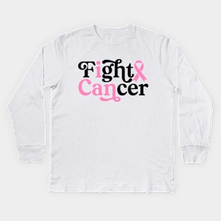 I Can Fight Cancer - Breast Cancer Support  - Survivor - Awareness Pink Ribbon Black Font Kids Long Sleeve T-Shirt